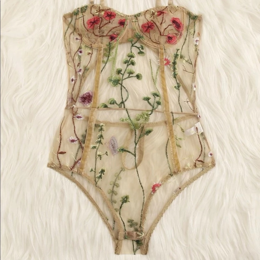 Embroidery body suit lingerie or cami
